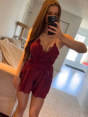 Showpo Out Of Nowhere playsuit in burgundy - Size M